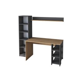 Mesa de Trabajo con Estantería, Antracita-Natural, 160x45x161.8 cm, Escritorio Moderno para Oficina y Estudio.