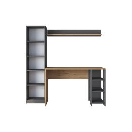 Mesa de Trabajo con Estantería, Antracita-Natural, 160x45x161.8 cm, Escritorio Moderno para Oficina y Estudio.
