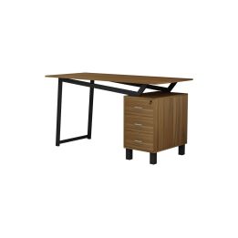 Mesa de Despacho con Cajones, Melamina Nogal - Negro, 140x60x76cm - Organización y Estilo para tu Oficina.