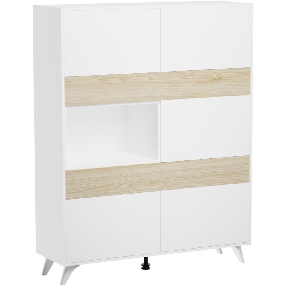 Mueble Vitrina para Salón o Comedor, Aparador cocina, Color Roble y Blanco, Medidas: 120 cm (An) x 150 cm (Al) x 40 cm (Fon)