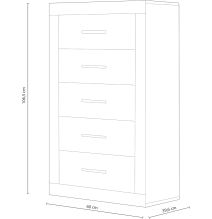 Sinfonier 5 Cajones, Cómoda, Acabado en Andersen Pino y Gris/ 60 cm (Lar) x 106,5 cm (Al) x 39,6 cm de (Fon)
