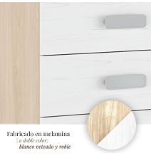 Meyvaser -Sinfonier 5 Cajones, Cómoda, Acabado en Roble y Blanco, Medidas: 60 cm (An) x 108,5 cm (Al) x 38 cm de (Fon)
