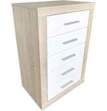 Sinfonier 5 Cajones, Cómoda, Acabado en Cambria y blanco/ 60 cm (Largo) x 106,5 cm (Alto) x 39,6 cm de (Fondo)