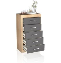 Sinfonier 5 Cajones, Cómoda, Acabado en Cambria y Grafito/ 60 cm (Largo) x 106,5 cm (Alto) x 39,6 cm de (Fondo)