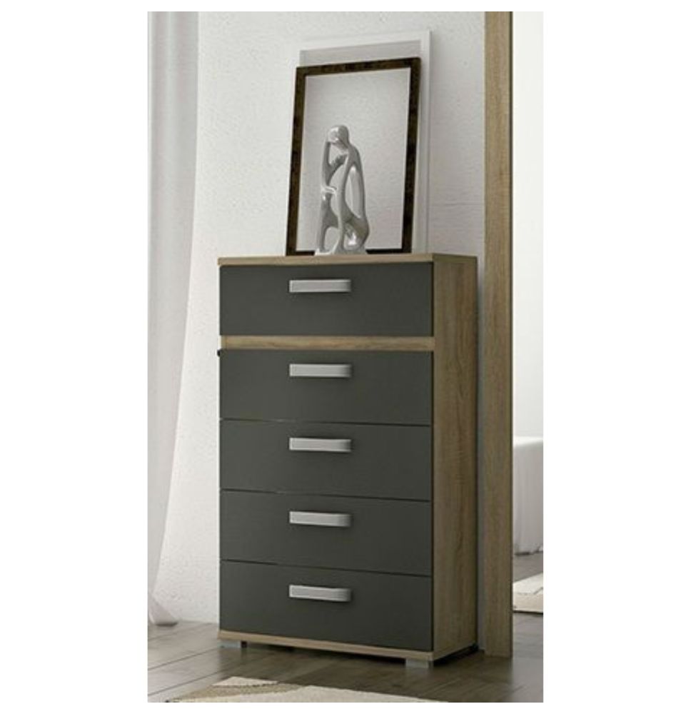 Sinfonier 5 Cajones, Cómoda, Color Cambria y Grafito, Medidas: 60 cm (Largo) x 109,4 cm (Alto) x 39,6 cm de (Fondo) – Meyvaser