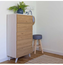 Meyvaser - Sinfonier con 5 Cajones y con Patas, Comoda Cajonera, Color Roble y blanco, 60cm (Anc) x 118,5cm (Al) x 37,8cm (Fon)