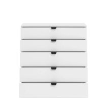 Cómoda de 5 Cajones para Dormitorio en Blanco, Gran Espacio Almacenamiento, Estilo Moderno, 90x40x95 cm