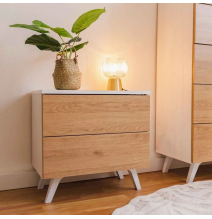 Meyvaser Mesita de noche 2 cajones Color blanco y Natural 52 cm (ancho) x 50 cm (alto) x 34,8 cm (fondo)