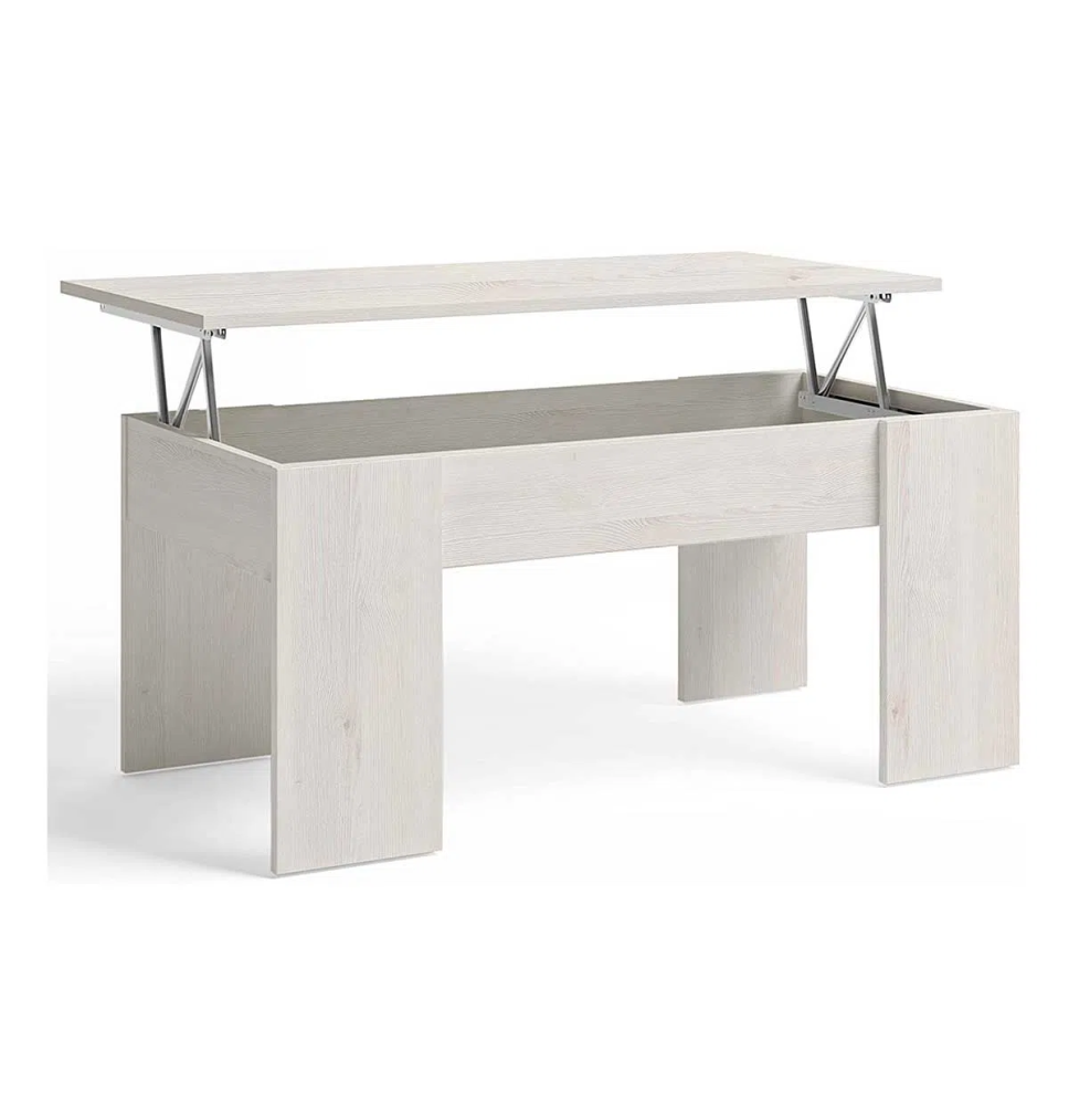 Mesa de Centro Elevable, Mesita de Salón, Acabado en Color Gris Polar, Medidas: 90 cm (An) x 50 cm (Fo) x 46-57 cm (Al)