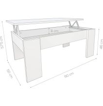 Mesa de Centro Elevable, Mesita de Salón, Acabado en Color Gris Polar, Medidas: 90 cm (An) x 50 cm (Fo) x 46-57 cm (Al)