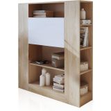 Estantería con Escritorio, Mesa de Ordenador, Acabado en Cambrian y Blanco, Medidas: 119,6 cm (Largo) x 139,6 cm (Alto) x 34,