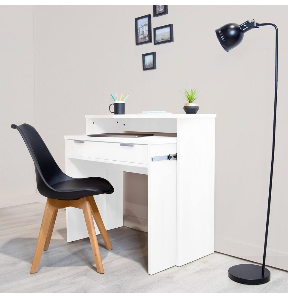 Mesa Escritorio Extensible, Consola Extensible,Color Blanco, Medidas: 90 cm (Largo) x 33-63,4 cm (Ancho) x 87,5 cm (Alto)