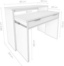 Mesa Escritorio Extensible, Consola Extensible,Color Blanco, Medidas: 90 cm (Largo) x 33-63,4 cm (Ancho) x 87,5 cm (Alto)