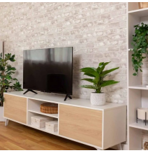 Mueble de TV de Diseño Nórdico + Modulo Alto,2 Estantes y 2 Puertas,Cambrian-Blanco, 49cm(Al) x 180cm (An) x 40cm (Fon)