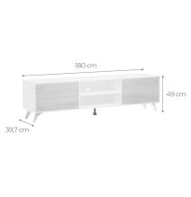 Mueble de TV de Diseño Nórdico + Modulo Alto,2 Estantes y 2 Puertas,Cambrian-Blanco, 49cm(Al) x 180cm (An) x 40cm (Fon)