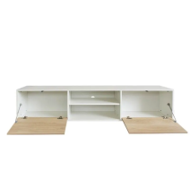 Mueble de TV de Diseño Nórdico + 2 Estantes, 2 Estantes y 2 Puertas,Cambrian-Blanco, 49cm(Al) x 180cm (Anc) x 40cm (Fon)