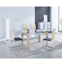 Pack 4 sillas de Comedor, Acabado en símil Piel Color Negro y Madera, Medidas: 44 cm (An) x 57 cm (Lar) x 97 cm (Al)