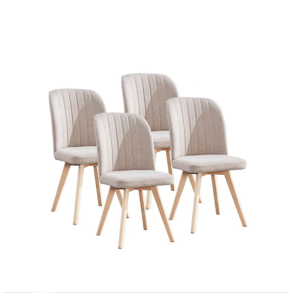 Pack 4 Sillas de Comedor Tapizada, Sillas de Salón Beig y Patas Color Haya, Medidas: Ancho: 46 cm x Fondo: 55 cm x Alto: 92 cm