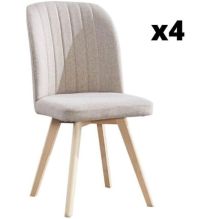 Pack 4 Sillas de Comedor Tapizada, Sillas de Salón Beig y Patas Color Haya, Medidas: Ancho: 46 cm x Fondo: 55 cm x Alto: 92 cm