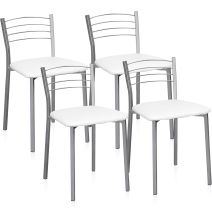Pack de 4 Sillas de Cocina – Metálicas en Acabado Gris y Blanco, Medidas: 40 cm x 41 cm x 63 cm