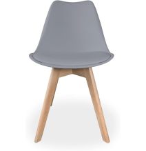 Pack de 4 Sillas para Comedor, Cocina o Salón – Simil Piel Gris y Madera, Medidas: 48 cm x 45 cm x 84 cm.