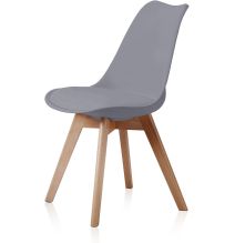 Pack de 4 Sillas para Comedor, Cocina o Salón – Simil Piel Gris y Madera, Medidas: 48 cm x 45 cm x 84 cm.