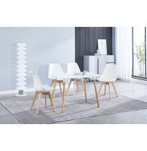 Juego de Comedor Estilo Nórdico: Mesa 100 cm + 4 Sillas Blancas 48 cm x 54 cm x 84 cm – Ideal para Decorar tu Hogar o Café