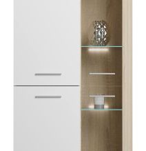 Mueble de Salón Moderno con Leds, Acabado en Cambria - Blanco, Medidas: 260 cm (Ancho) x 191 cm (Alto) 47,5 cm (Fondo)