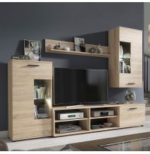 Mueble de Salón Moderno con Leds, Acabado en Cambria, Medidas: 229 cm (Ancho) x 200 cm (Alto) 38 cm (Fondo)