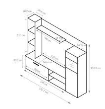 Mueble de Salón Modular Elegante | Ancho 192 cm, Alto 155.5 cm, Fondo 35 cm | Color Roble Blanco y Roble Ceniza