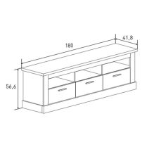 Mueble TV, Mesa de televisión 3 Puertas y 3 Estantes, Acabado en Cambria y Blanco, Patas de Madera,180 cm Lar x 56,6 cm Al x