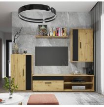 Mueble de Salón Modular Completo| Mueble para Televisión | Color Roble Nudoso y Negro
