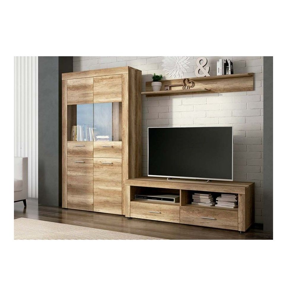 Mueble de Comedor, Mueble Salón, Acabado en Color Cañón, Medidas: 235 cm (Ancho) x 177 cm (Alto) x 41,4 cm (Fondo)