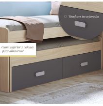 Cama Nido Juvenil Doble con Cajones de Almacenaje – Puccini Grafito, 198.4 cm Largo x 98 cm Ancho x 72 cm Alto