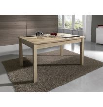 Mesa Comedor, Mesa de salón Extensible, Acabado en Color Cambria y Cristal, Medidas: 140-180 cm (Lar) x 90 cm (Anc) x 75 cm (Al)