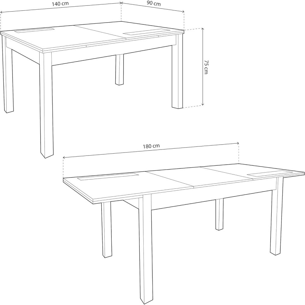 Mesa Comedor, Mesa de salón Extensible, Acabado en Color Cambria y Cristal, Medidas: 140-180 cm (Lar) x 90 cm (Anc) x 75 cm (Al)