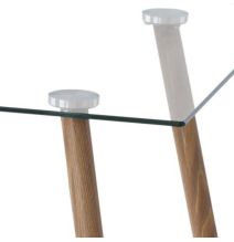 Mesa de Comedor Fija - Cristal Templado y Patas Metálicas con Acabado Madera | 120x80X76 cm