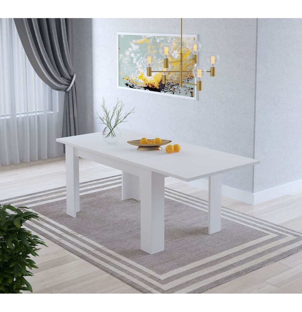 Mesa de Comedor Extensible, Mesa Salón, Robusta, Color Blanco, 138-198 cm (Largo) x 88 cm (Ancho) x 76 cm (Alto)