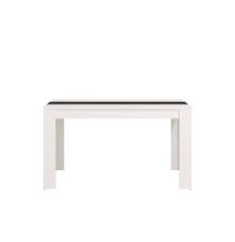 Mesa de Comedor Moderna 135x80x75 cm, Tapa MDF Blanco y Negro con Patas Blancas - Estilo Moderno