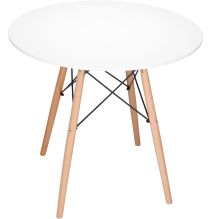 Mesa Redonda de Comedor o Cocina en Patas de Madera y Tapa Blanca – 80 cm de Diámetro y 75 cm de Alto.