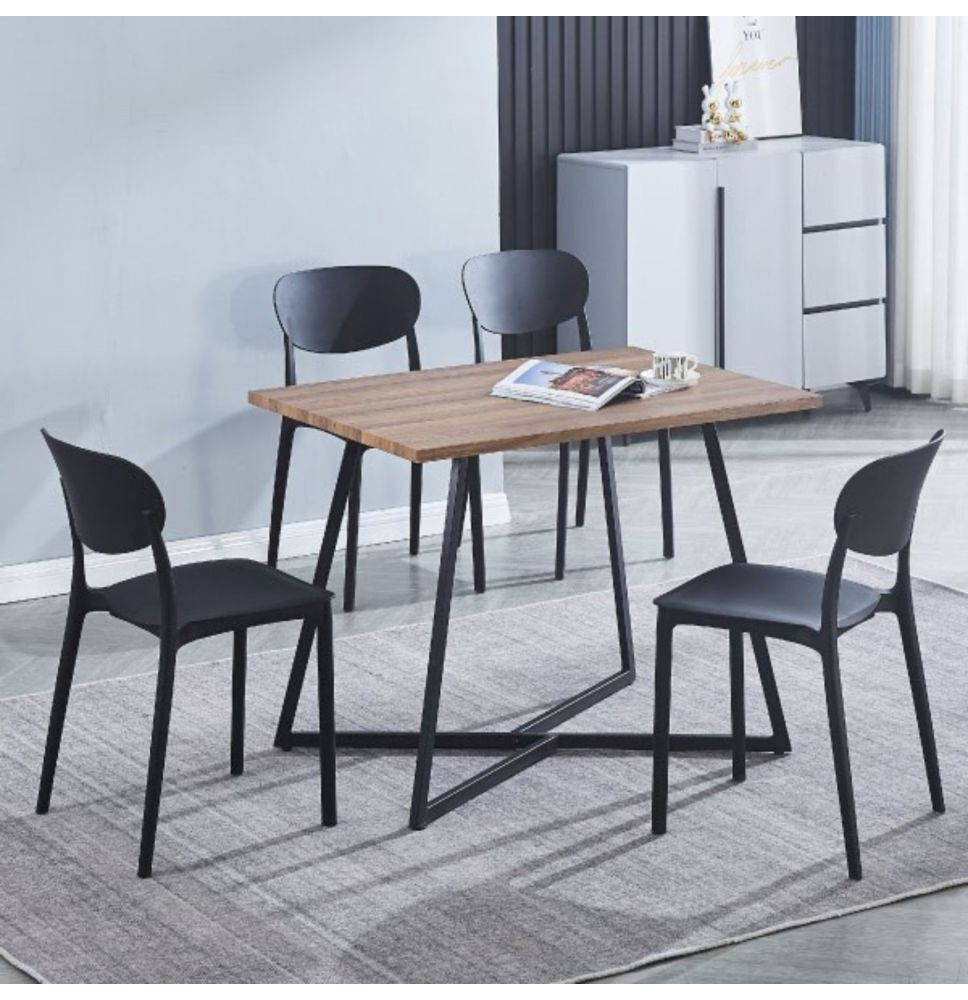 Mesa Comedor Madera, Patas metálicas En Color Negro, Mesa Rectangular, Medidas 100 cm (Lar) x 70 cm (Anc) 76 cm (Al)