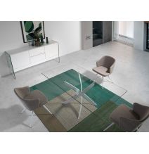 Mesa de Comedor Fija | Tapa de Cristal y Patas Metálicas | Medidas: 140 x 90 x 76 cm (Largo x Ancho x Alto)