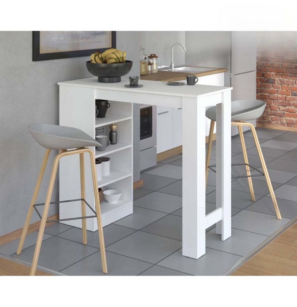 Mesa de Cocina Alta | Acabado en Melamina Blanco | Medidas: 120 cm Ancho x 50 cm Fondo x 105 cm Alto