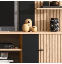 Composición de Salón en Roble Artisan y Negro con Efecto Alistonado- Medidas 263x40x167 cm