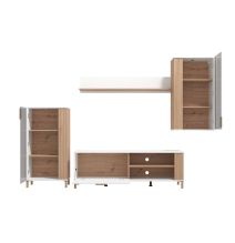 Composición de Salón en Roble Artisan y Blanco con Tiradores y Patas en Color Roble- Medidas 263x40x170 cm