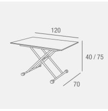 Mesa de Centro Elevable, Cristal de 8 mm y Estructura con Ruedas - Tapa Color Blanco, Mueble Moderno - Medidas 120x70x40-75 cm