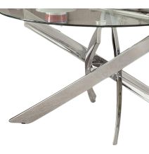 Mesa de Centro Redonda con Tapa de Cristal 8 mm y Patas Metálicas Cruzadas en Acabado Cromo - Mueble Moderno - Medidas 80x40 cm