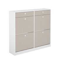 Mueble Zapatero con 4 Puertas y 2 Cajones | Acabado Blanco/Textil | 116,8 x 104,3 x 27 cm