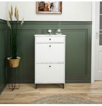 Mueble Zapatero Blanco con 2 Puertas y 1 Cajón | 61,1 x 110 x 25 cm