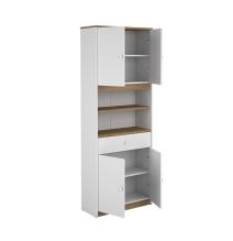 Armario Multiusos Tipo Buffet con 4 Puertas – Acabado Blanco y Roble – 180 x 67 x 29 cm (alto x ancho x fondo)